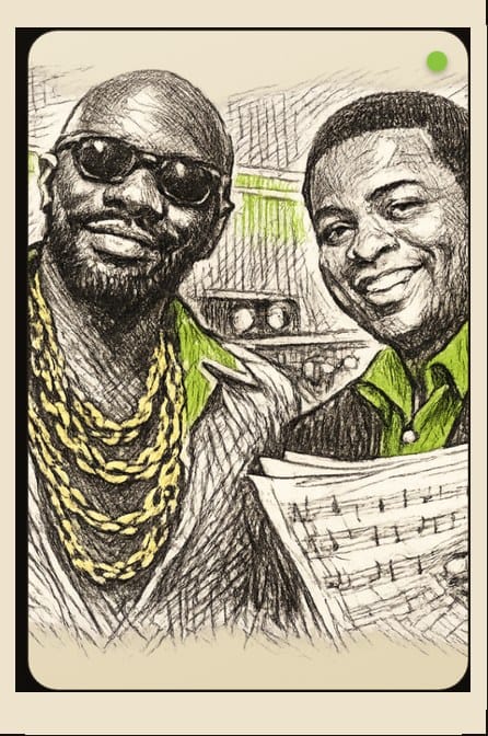Illustrated portrait of Stax songwriters and producers Isaac Hayes and David Porter