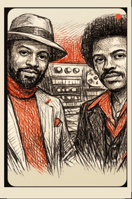 Illustrated portrait of Philadelphia International founders Kenneth Gamble and Leon Huff