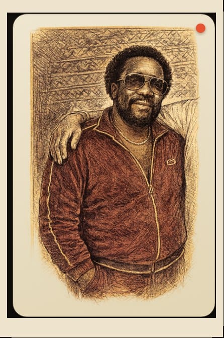 Illustrated portrait of producer James Anthony Carmichael