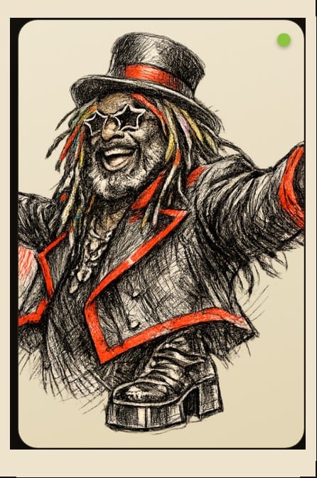 Illustrated portrait of Parliament-Funkadelic bandleader George Clinton
