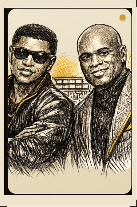Illustrated portrait of producers Babyface and L.A. Reid